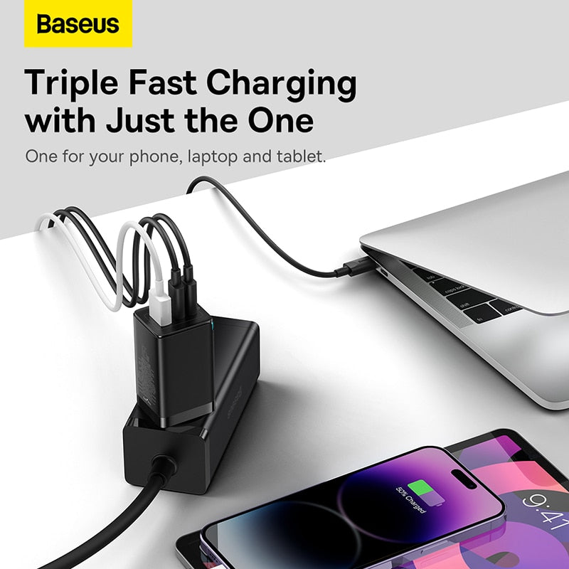 Baseus 65W GaN Charger Quick Charge 4.0 3.0 Type C PD USB Charger with QC 4.0 3.0 Portable Fast Charger For Laptop iPhone 14 13