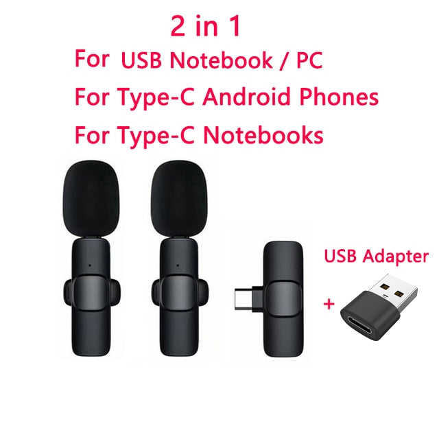 New Wireless Lavalier Microphone Portable Audio Video Recording Mini Mic for iPhone Android Live Broadcast Gaming Phone Mic