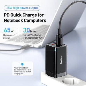 Baseus 65W GaN Charger Quick Charge 4.0 3.0 Type C PD USB Charger with QC 4.0 3.0 Portable Fast Charger For Laptop iPhone 14 13